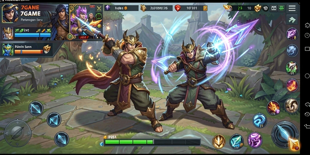 Tangkapan layar gameplay 7GAME yang menunjukkan pertarungan seru.