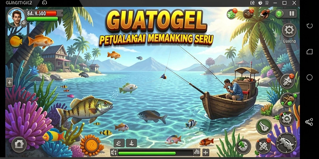 Tampilan menarik dari gameplay GUATOGEL dengan suasana memancing yang asyik.