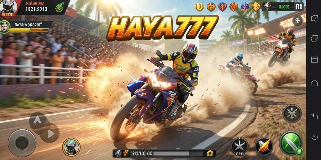 Tangkapan layar HAYA777 memperlihatkan aksi balapan yang mendebarkan dengan berbagai motor.