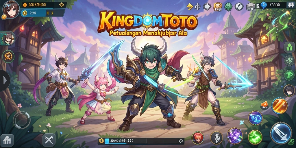 Tangkapan layar KINGDOMTOTO menampilkan pertarungan seru dengan karakter anime.