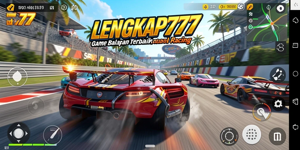 Gameplay mendebarkan dari LENGKAP777 saat balapan di sirkuit.