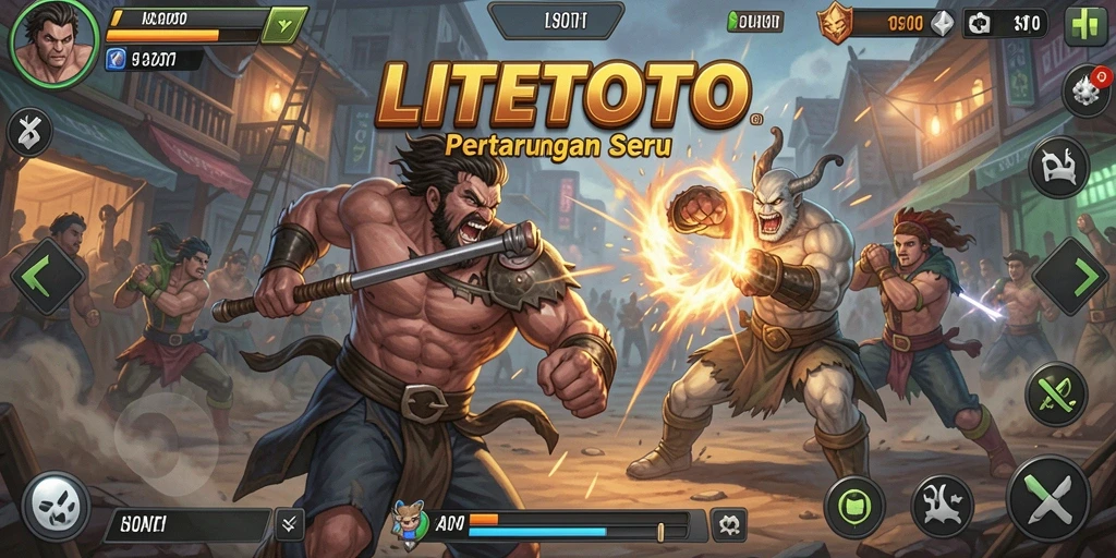 Screenshot LITETOTO menampilkan aksi pertarungan dinamis di arena.