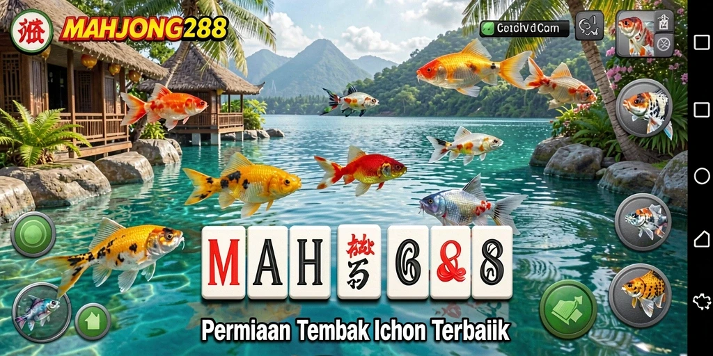 Screenshot gameplay MAHJONG288 yang menampilkan aksi menembak ikan.