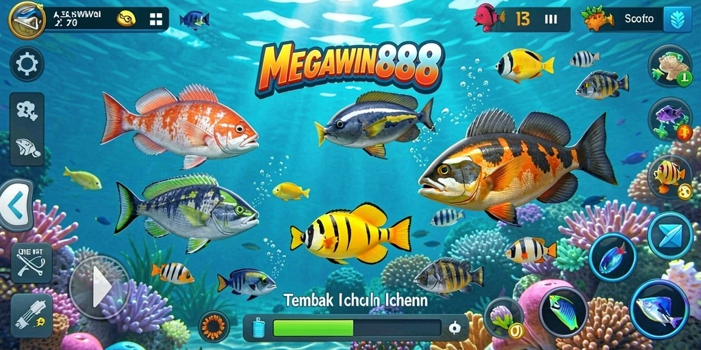 Screenshot gameplay MEGAWIN888 yang menampilkan aksi menembak ikan.