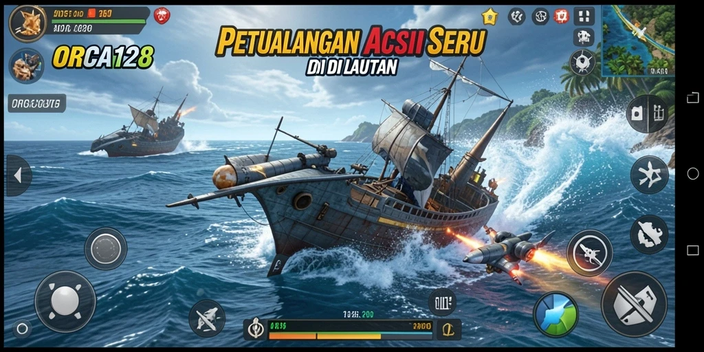 Tangkapan layar gameplay <strong>ORCA128</strong> menampilkan aksi seru di bawah laut.