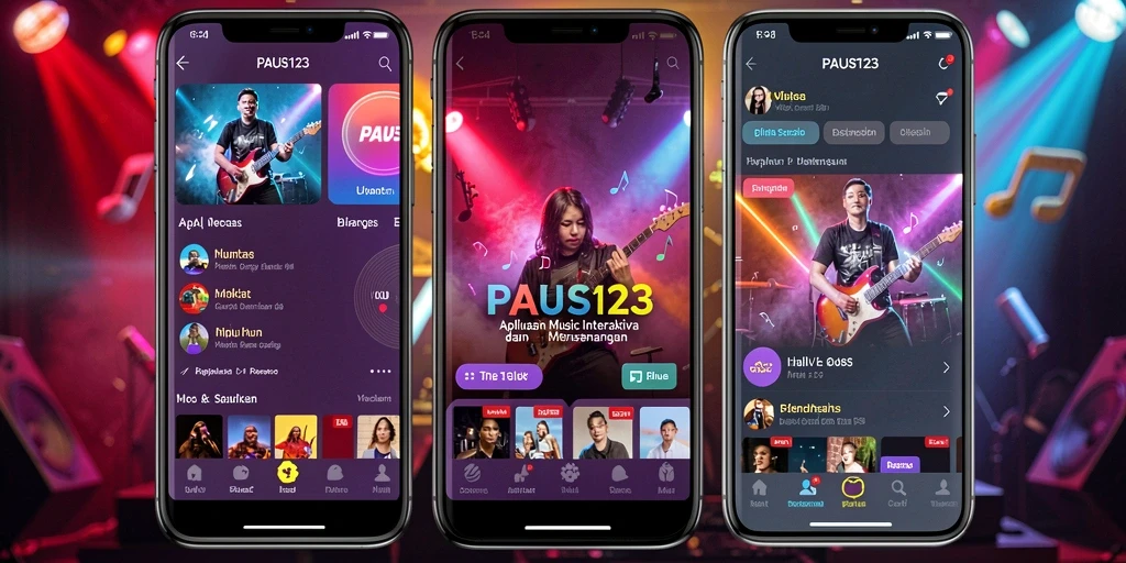 Screenshot PAUS123 menunjukkan antarmuka pengguna yang menarik dengan fitur musik interaktif.