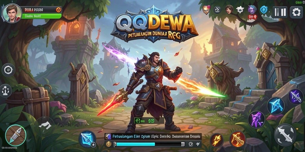 Screenshot gameplay menampilkan karakter dan pertempuran epik dalam QQDEWA.