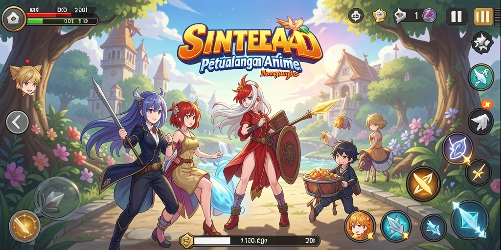 Tampilan screenshot SINTE4D menampilkan pertempuran karakter anime yang dinamis.