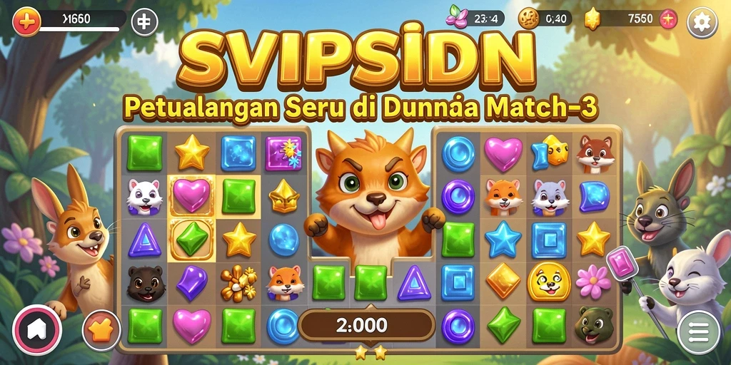 Tampilan gameplay seru <strong>SVIPSIDN</strong> dengan objek berwarna-warni dan efek mencocokkan yang memukau.