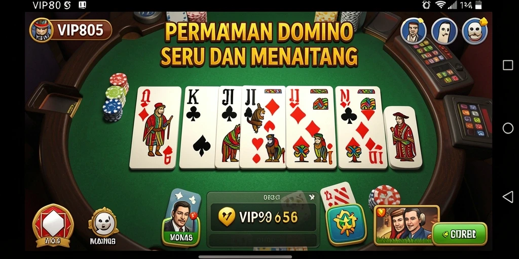 Screenshot gameplay Domino VIP805 menghadirkan keseruan berinteraksi antar pemain.